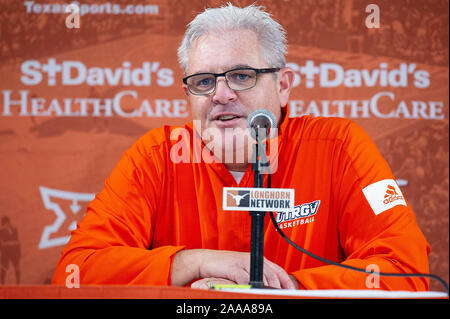 20 novembre 2019 : l'entraîneur-chef UTRGV Lane Seigneur en action au cours de la Basket-ball match contre Texas à la Frank Erwin Center à Austin, TX. Mario Cantu/CSM Banque D'Images