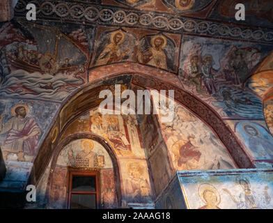 Fresques peintes au 12ème siècle dans l'entrée de la monastère grec-orthodoxe de Saint Jean le théologien à Patmos, Grèce. Fonction peintures s Banque D'Images