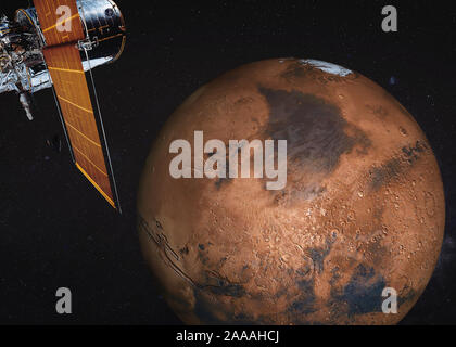 Télescope Satellite près de Mars planète du système solaire quelque part dans l'espace. La science-fiction. Éléments de l'image ont été fournies par la NASA Banque D'Images