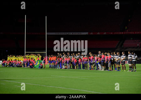 Sao Paulo, Brésil. 20 Nov, 2019. SÃO PAULO, SP - 20.11.2019 : BRASIL RUGBY CONTRE LES BARBARIANS - Cérémonie d'ouverture pour le Brésil Rugby contre les Barbarians. Stade Morumbi à Sao Paulo, SP. (Photo : Reinaldo Reginato/Fotoarena) Crédit : Foto Arena LTDA/Alamy Live News Banque D'Images