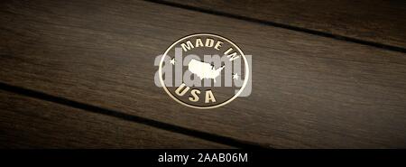 Timbre fabriqué aux États-Unis, gravé en bois avec incrustations d'or. Banque D'Images