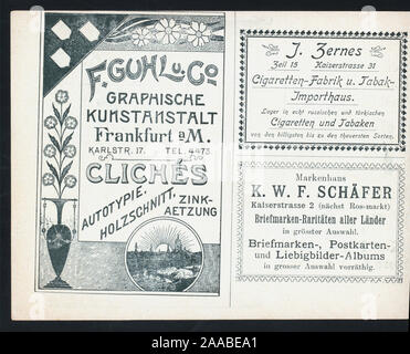 PAGE 15 livret, rempli avec des publicités ; TOUS EN ALLEMAND ; MENU DANS LE CENTRE avec une page séparée pour les vins et liqueurs ; ; MENU DU JOUR [détenus par] CAFE' IMPERIAL [at] FRANCFORT, ALLEMAGNE - Kaiserstrasse 13 (café) Banque D'Images