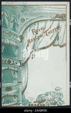 L'ILLUSTRE THÉÂTRE ROYAL DE L'INTÉRIEUR ADELPLHI ; DIMENSIONS DES BÂTIMENTS SUR LE BRIN AVEC DES NUMÉROS 436 ET 409-10 identifiés ; JOURNÉE DE SÉPARÉS DE MENU ARTICLES STANDARD ; MENU DU JOUR [lieu] par GATTI'S RESTAURANT ADELPHI [à] l'ADELPHI THEATRE RESTAURANT, (Londres, Angleterre) (AUTRE) Banque D'Images