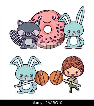 Kawaii dessins animés icon set design vectoriel Illustration de Vecteur