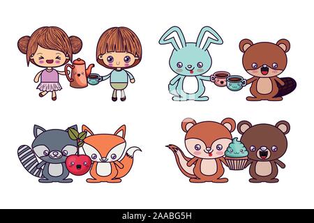 Kawaii dessins animés icon set design vectoriel Illustration de Vecteur