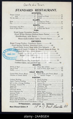 MENU À PRIX 1900-0448 ; MENU DU JOUR [détenus par] RESTAURANT STANDARD [at] 15 et 17 WEST HOUSTON STREET (reste) ; Banque D'Images