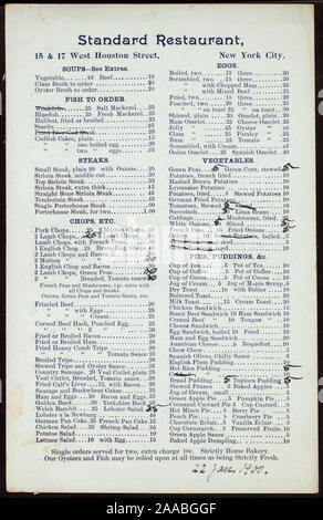 MENU À PRIX DES VINS À PRIX ; 1900-0449 ; MENU DU JOUR [détenus par] RESTAURANT STANDARD [at] 15 et 17 WEST HOUSTON STREET (reste) ; Banque D'Images