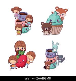 Kawaii dessins animés icon set design vectoriel Illustration de Vecteur