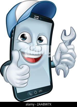 Clé de réparation de téléphones mobiles Thumbs Up Mascot Illustration de Vecteur
