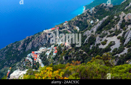 Sainte Montagne Athos. Une vue à partir du haut Banque D'Images