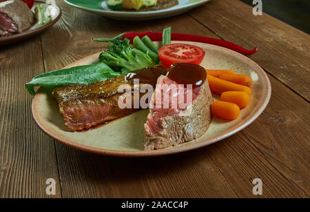 Filet de boeuf Prince Albert, la préparation d'un filet de boeuf qui a été nommé en l'honneur du mari de la reine Victoria. Banque D'Images