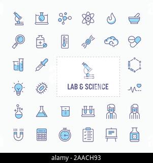 La recherche scientifique, les expériences en laboratoire et équipements - fine ligne site web, l'application et présentation simple et minimal. icône icône vecteur et illus Illustration de Vecteur