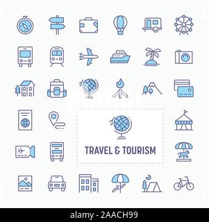 Voyage, Tourisme, vacances et loisirs - ligne fine site web, l'application et présentation simple et minimal. icône icône vecteur illustration et recueillir Illustration de Vecteur