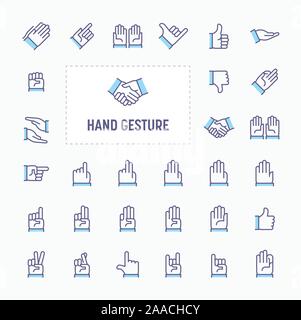 Geste de la main et des symboles - fine ligne site web, l'application et présentation simple et minimal. icône icône vecteur illustration et collection. Illustration de Vecteur