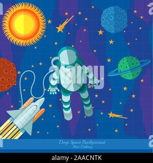 Arrière-plan de l'espace télévision avec les planètes stars spaceman et rocket Illustration de Vecteur