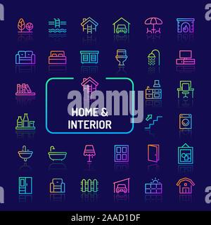 Couleur du dégradé simple isolé sur fond sombre icônes liées à la maison, vivant, d'intérieur et meubles. Signes et symboles vectoriels collections pour nous Illustration de Vecteur