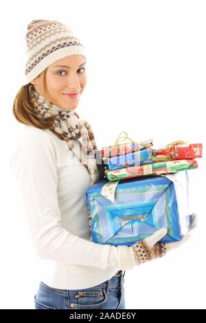 Junge Frau mit cadeaux de Noël Banque D'Images