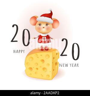 Petite souris dans un costume de Noël et le fromage. Illustration de Vecteur