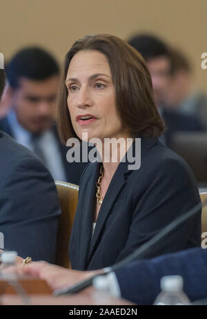 Washington, USA. 21 Nov 2019. Fiona Hill j'ai un spécialiste des affaires étrangères t0 et un ancien fonctionnaire au Conseil de sécurité national spécialisé dans l'ex-Union soviétique, russe et européenne avec David Holmes, conseiller politique à l'ambassade américaine à Kiev, témoigner en public lors de l'enquête sur le potentiel d'impeachment du président Donald J. Trump. lors d'une audience du Congrès sur la colline du Capitole à Washington DC. Patsy Lynch/MediaPunch MediaPunch Crédit : Inc/Alamy Live News Banque D'Images