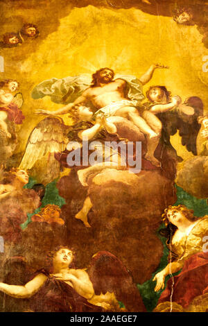 Peinture de l'ascension de Jésus Christ au ciel, sur le plafond de la chapelle au Trinity College de l'université d'Oxford, en Angleterre. Banque D'Images