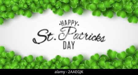 Saint Patricks Day banner. Les trèfles vert et élégant le lettrage sur un fond blanc. Maison de cadre. Couvercle de fête. Vector illustration. EPS 10 Illustration de Vecteur