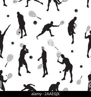 Modèle sans couture Tennis joueur de tennis avec des silhouettes noires, vector illustration Illustration de Vecteur