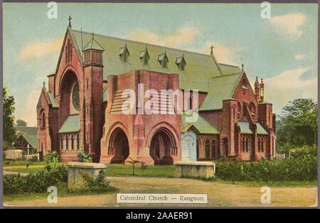 Carte postale illustrée de la cathédrale Holy Trinity à Rangoon, l'actuelle Yangon, Myanmar (Birmanie), publié par D. A, 1910. Ahuja. À partir de la Bibliothèque publique de New York. () Banque D'Images