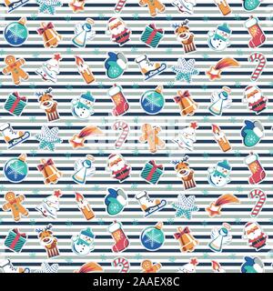 Modèle sans couture de Noël. Personnages drôles et vacances d'éléments. Modèle plat sans la transparence et les dégradés. Bon pour l'emballage. Illustration de Vecteur