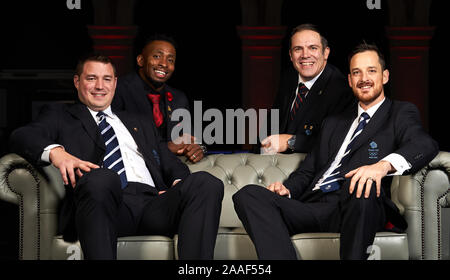 L'équipe Go bob à 4 de l'équipe des Jeux Olympiques d'hiver de Sotchi 2014 composé de John Jackson, Bruce Tasker, Stuart Benson et Joel Fearon qui recevront leurs médailles de bronze lors de la BOA Dîner annuel, Old Billingsgate, Londres. Banque D'Images