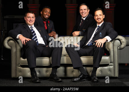 L'équipe Go bob à 4 de l'équipe des Jeux Olympiques d'hiver de Sotchi 2014 composé de John Jackson, Bruce Tasker, Stuart Benson et Joel Fearon qui recevront leurs médailles de bronze lors de la BOA Dîner annuel, Old Billingsgate, Londres. Banque D'Images