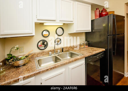 La cuisine est équipée d''une double vasque lavabo montage haut de Four Seasons apartments de Mobile, Alabama. Le complexe d'appartements est détenu et exploité par Sealy. Banque D'Images