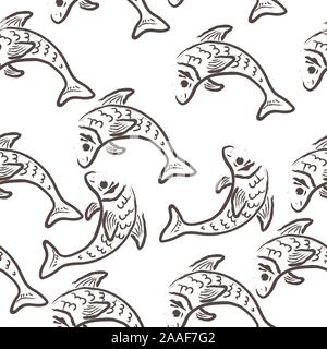 La main de la vie marine. Style scandinave dessiné à la main. Des travaux détaillés. Illustration de Vecteur
