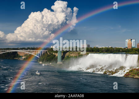 Pont en arc-en-ciel et les chutes Niagara Tour d'observation avec cumulus et rainbow sur nous tombe sur la rivière Niagara Banque D'Images