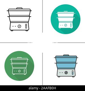 Icône cuiseur à vapeur. Modèle plat, linéaire et de couleurs. Ustensiles de cuisine moderne. Illustrations vectorielles double chaudière Illustration de Vecteur