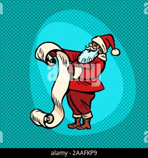 Père Noël avec liste. Bande dessinée pop art rétro Illustration de Vecteur