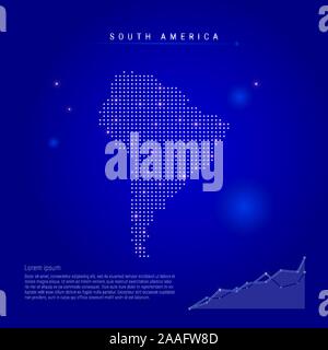 Amérique du Sud carte avec points lumineux brillant. Éléments infographiques. Arrière-plan de l'espace bleu foncé. Vector illustration. Tableau de croissance, lorem ipsum te Illustration de Vecteur