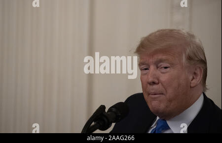 Washington, United States. 21 Nov, 2019. Le président Donald Trump parle avant qu'il présente la Médaille des arts et des sciences humaines des médailles à la Maison Blanche à Washington, DCon Jeudi, 21 novembre 2019. Photo par Tasos Katopodis/UPI UPI : Crédit/Alamy Live News Banque D'Images