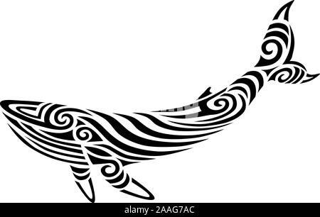 Baleine à bosse tribal tatouage maori koru stylisé design idéal pour la conception de tatouage - changement de couleur facile Illustration de Vecteur