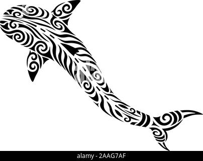 Tribal tatouage requin maori koru stylisé poisson design idéal pour la conception de tatouage - changement de couleur facile Illustration de Vecteur