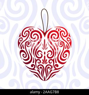Abstract Valentines Day red love heart icon, tatouage Maori koru stylisé -Changement de couleur facile Illustration de Vecteur