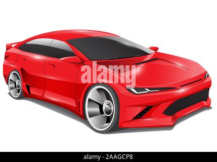 Voiture sport rouge réaliste sedan 3D design sur fond isolé illustration vectorielle. Illustration de Vecteur