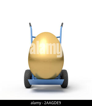 Le rendu 3D d'un œuf d'or sur un camion de main. L'administration et des finances. Secteur bancaire et financier. La gestion et l'épargne. Banque D'Images