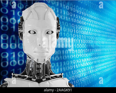 Android Robot technologie femme arrière-plan avec un cyborg sci-fi girl wallpaper 3D render Banque D'Images