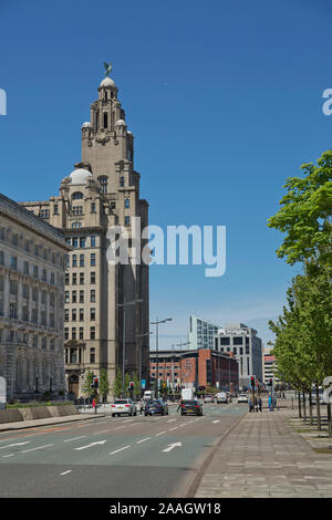 LIVERPOOL, Angleterre, Royaume-Uni - Juin 07, 2017 : Architecture et de trafic au Strand Street, dans la ville de Liverpool, en Angleterre Banque D'Images