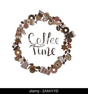 La conception du châssis-café. Inscription de calligraphie. Vector illustration Illustration de Vecteur