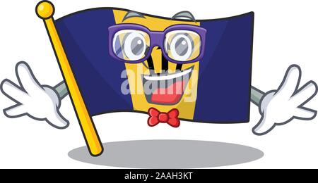 Smart Geek super drôle la Barbade drapeau mascot cartoon style Illustration de Vecteur