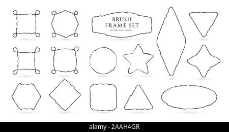 Ensemble de main tracer frontière, forme des contours géométriques vides tirées par une mauvaise ligne. Collection de classique et inhabituelle. frontières géométriques Vector Illustration de Vecteur