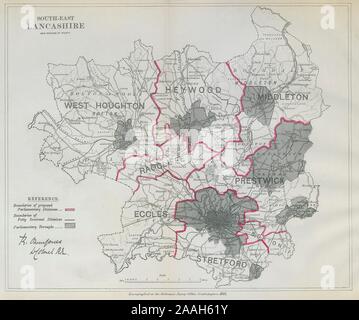 South East Lancashire Divisions parlementaires. COMMISSION du tracé de la carte 1885 Banque D'Images