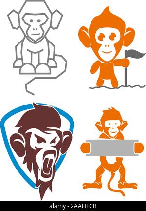 Modèle de conception de logo de singe Jeu Vector Illustration Illustration de Vecteur