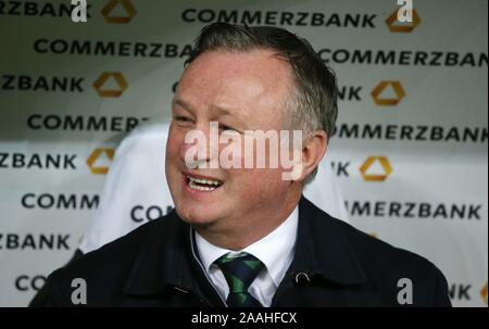 Frankfurt, Deutschland. 19 Nov, 2019. firo : 19.11.2019 Football, championnat d'Euro : qualification de l'équipe nationale de qualification Championnat d'Allemagne - Irlande du Nord 6 : 1 entraîneur, Michael O'Neill, ni dans le monde de l'utilisation | Credit : dpa/Alamy Live News Banque D'Images